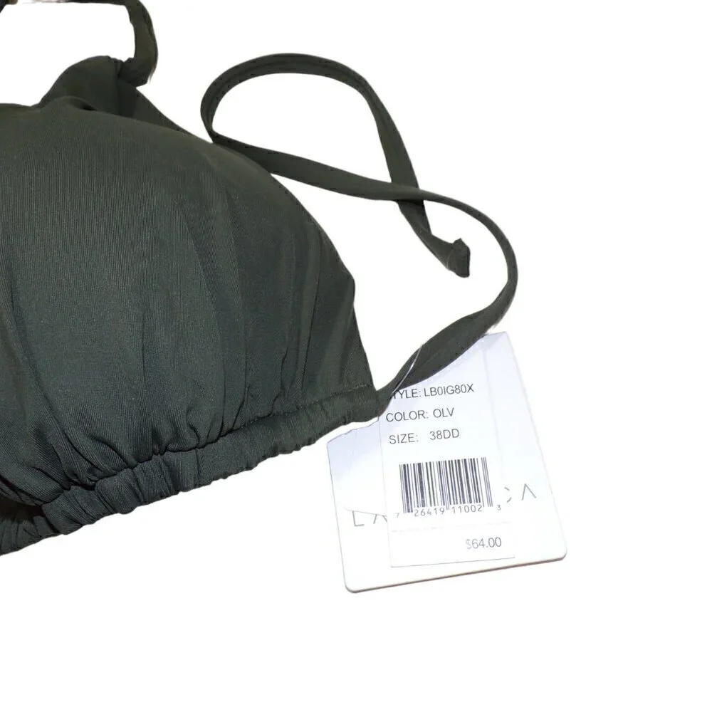 New La Blanca Women's Island Goddess Rouched Halter Bikini Swimsuit Top‎ sz 38DD